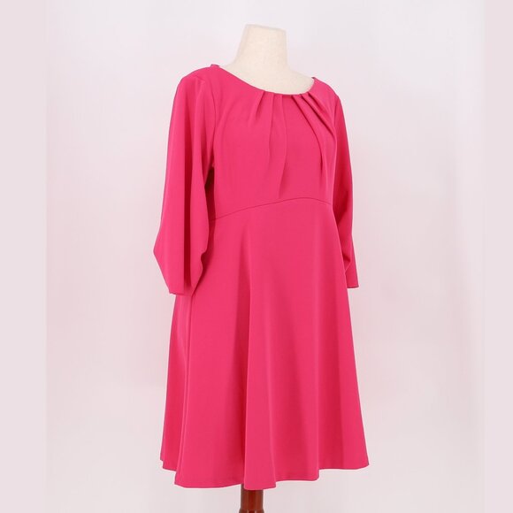 NWT CALVIN KLEIN A-Line Pleated Sleeve Crepe Dress 3/4 Sleeve Pink Size 16 - Picture 2 of 11